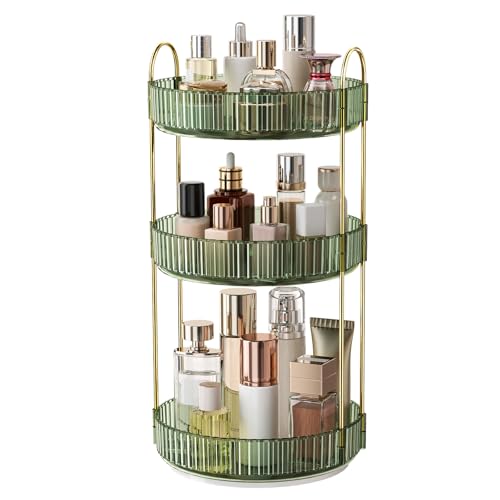 360° Rotating Makeup Organizer, Large Capacity Skincare Organizer, 3 Tier Cosmetic Skin Care Perfume Dresser Organizer, Fits Cosmetics, Perfume, Skin Care, Lipstick - color: Dark Green, size: 3 Tier