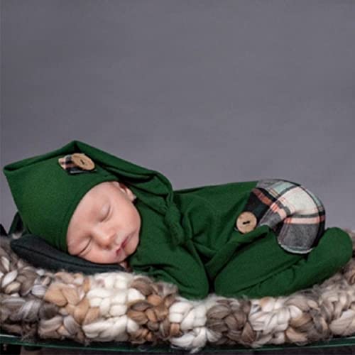 Christmas Newborn Baby Photo Shoot Props Outfits Crochet Clothes Santa Claus Red Hat Pants Photography Props - color: Green a