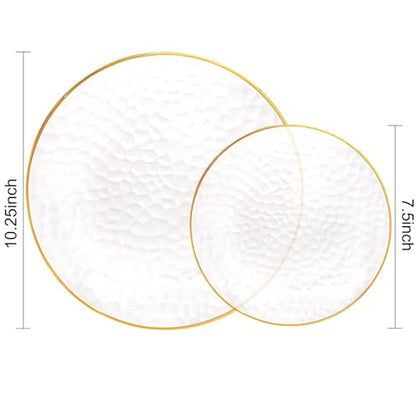 Rubtlamp 60Pcs Clear Plastic Plates,Clear Disposable Plates With Gold Rim,Heavy-duty Gold Plates,Hammered Party Plates Include 30Clear Dessert-Platos,30Dinner-Platos for Wedding, Party - color: Clear Gold