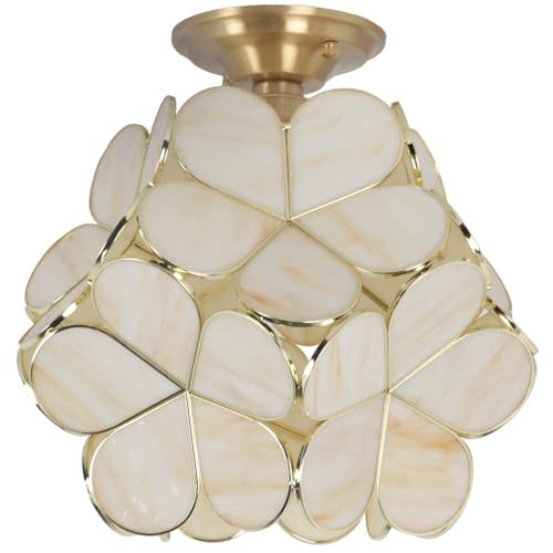 Bieye L11033 Flower Petals Tiffany Style Stained Glass Close to Ceiling Light for Home Decor (Cream White, 12" Cherry Blossom) - color: Cream White, size: 12" Cherry Blossom