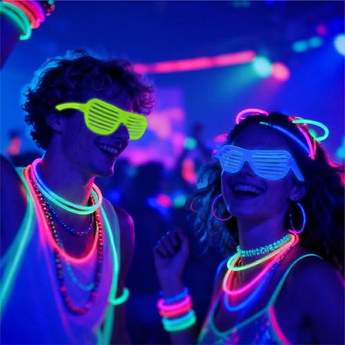 12Pcs Glow in The Dark Glasses,Neon Fluorescent Blacklight Eyeglasses Party Favors,Glow in The Dark Party Supplies,Glow Photo Booth Props for Birthday Wedding Christmas Halloween Concert