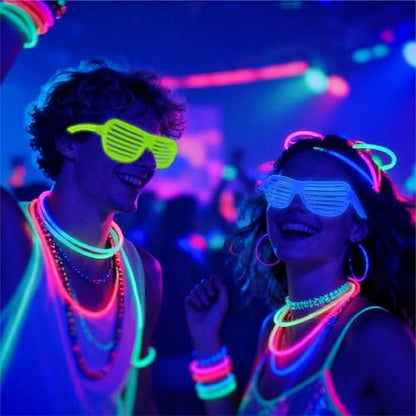 12Pcs Glow in The Dark Glasses,Neon Fluorescent Blacklight Eyeglasses Party Favors,Glow in The Dark Party Supplies,Glow Photo Booth Props for Birthday Wedding Christmas Halloween Concert