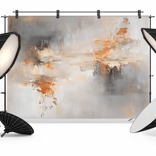 Abstract Oil Painting Backdrop for Photography, Beige Grey Gradient Watercolor Modern Art Photo Backdrop Portrait Background Party Banner Photo Backgrounds for Studio Booth Props, 8x6ft - color: Black Orange Gray, size: 8x6FT