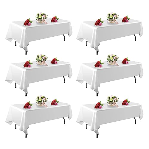 FINDYOU 6 Pack White Table Cloth Rectangle Table 60 x 102 Inch Tablecloths for 6 Foot Rectangle Tables. Stain and Winkle Resistant Polyester Washable White TableCloths for Parties Wedding Dining - color: White, size: 60x102 Inch-6pack