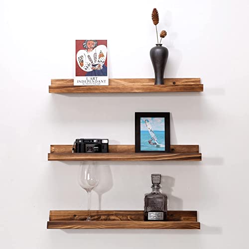 MBYD 24 Inch Carbonized Black Floating Shelves, Handmade Carbonized Black Wooden Picture Ledge Wall Shelf for Bedroom, Living Room, Office, Kitchen, Set of 3 Same Dimensions - color: Carbonized Black, size: Set of 3 24 in