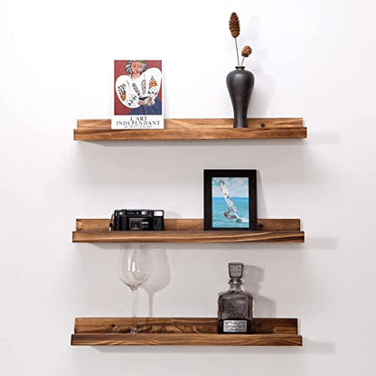 MBYD 24 Inch Carbonized Black Floating Shelves, Handmade Carbonized Black Wooden Picture Ledge Wall Shelf for Bedroom, Living Room, Office, Kitchen, Set of 3 Same Dimensions - color: Carbonized Black, size: Set of 3 24 in