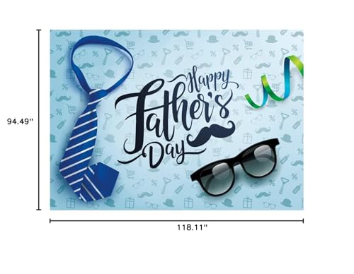 10X8FT Happy Father's Day Backdrop Necktie and Glasses Blue Backdrops Photo Studio Prop Backdrop Father's Day Party Supplies Decorations Banner Photography Background DH-404 - size: 10X8FT