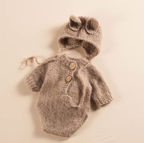 Newborn Baby Bunny Rabbit Crochet Knitted Photography Props Newborn Baby Outfits Diaper Costume - color: Khaki