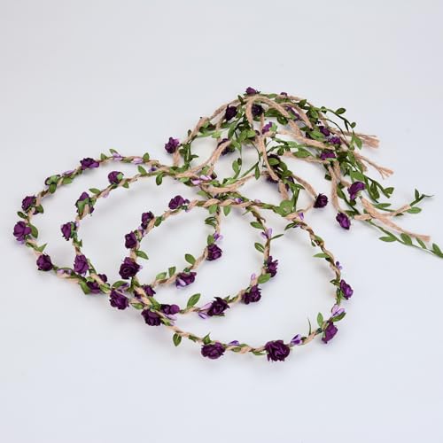 DDazzling Flower Crown Floral Wreath Headband Floral Garland Headbands Photo Props,Rose Flower Crown Kit, 3 Piece (Purple) - color: Purple
