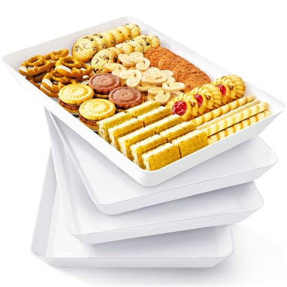 Lifewit Serving Tray for Party Supplies, Reusable Serving Platter for Catering, Snack, Fruit, Charcuterie, Appetizer, Plastic Food Trays, Hosting Essentials, BPA Free, White, 4 Pcs - size: Standard(14x10)