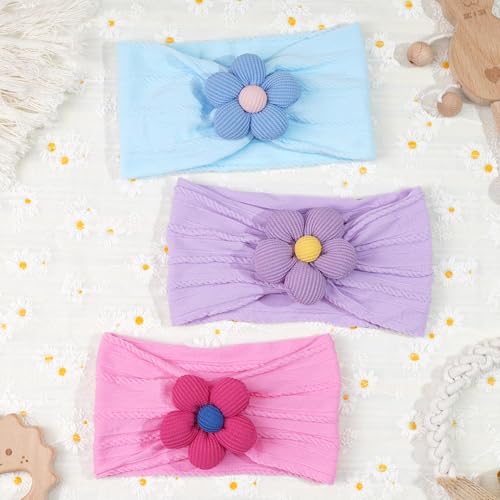 CÉLLOT 5 Pcs Baby Flower Headbands Baby Girls Nylon Headbands Soft Hairbands Hair Accessories for Newborn Infant Toddler Kids(Spring Summer Vibe) - color: Yellow+Green+Sky Blue+Purple+Hotpink