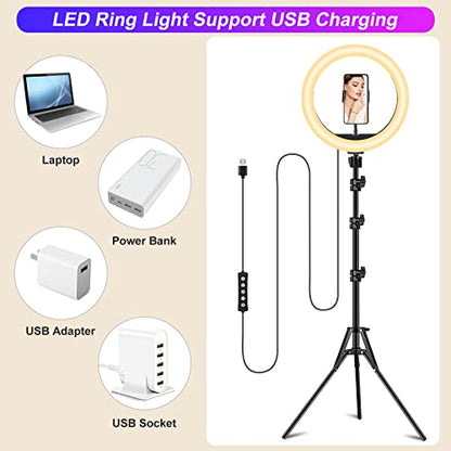 STALLY 10.2" Ring Light with Stand, 75" Tall Ring Light with Phone Holder and Wireless Remote, 12 Dimming Levels, 32 Color Modes Selfie Light Tripod for iPhone, Live Stream, Makeup, YouTube, TikTok - size: 10.2in