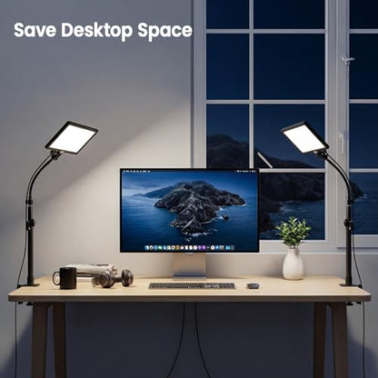 2 Packs LED Video Key Light,Streaming Light Dimmable Bi-Color 3200-5600k Video Conference Lighting with Gooseneck Tubes Desk Panel Lights for Podcast/Streaming/Gaming/Zoom Call/Broadcast/YouTube
