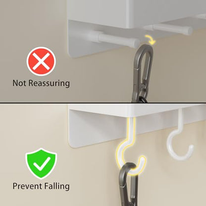 niffgaff White Key Holder Wall Mount, Stainless Steel Self Adhesive Hooks Rack with Shelf, No Drill Key Hanger for Door and Wall - color: White