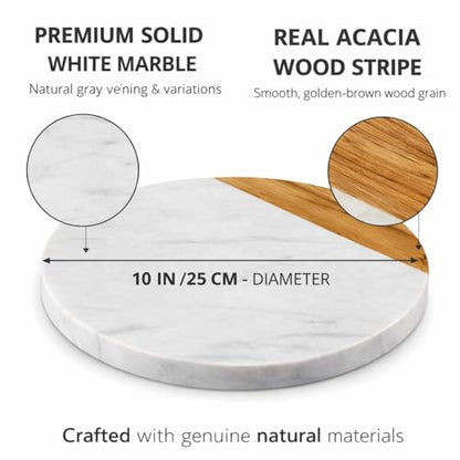 White Marble Board - Cheese Board | Acacia Wooden Serving Tray For Charcuterie, Cheese, Meats, Fruit, Crackers | Cutting Board, Serving Tray, Round Slab 10 Inches. - color: White, size: 10"L x 10"W