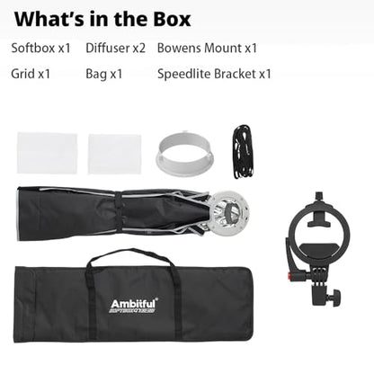 AMBITFUL 24" x 35" Strip Softbox Quick Release with Bowens Mount & Speedlite Bracket for COB Lights, Flash for CB60/CB100, LE200, SL60/SL100, MS300/SK400, V1/V1Pro/V100, AD200 (24" x 35") - color: 24" x 35"