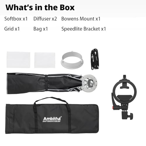 AMBITFUL 21.6" Softbox Quick Release with Bowens Mount & Speedlite Bracket for COB Lights, Flash for CB60/CB100, SL60/SL100, MS300/SK400, V1/V1PRO/V100, AD200PRO/II (21.6") - color: 21.6"