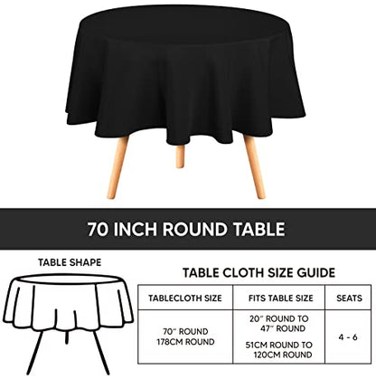Utopia Kitchen Round Table Cloth 2 Pack(70 Inches, Black), Tablecloth Machine Washable, Polyester Table Cover for Dining, Buffet Parties, Picnics, Events, Weddings and Restaurants - color: Black, size: 2 Pack 70 Inch Tablecloth