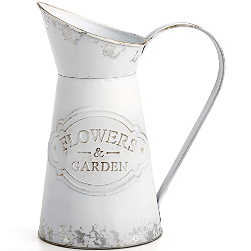 SOUJOY Rustic Shabby Chic Vase, Farmhouse Galvanized Flower Vase, Metal Milk Jug Vases, French Style Vintage Decorative Pitcher for Home Decor, Photo Props, Sparklers for Weddings