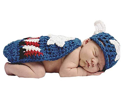 Pinbo Newborn Baby Boys Photography Prop Crochet Knitted Hat Cape Blue