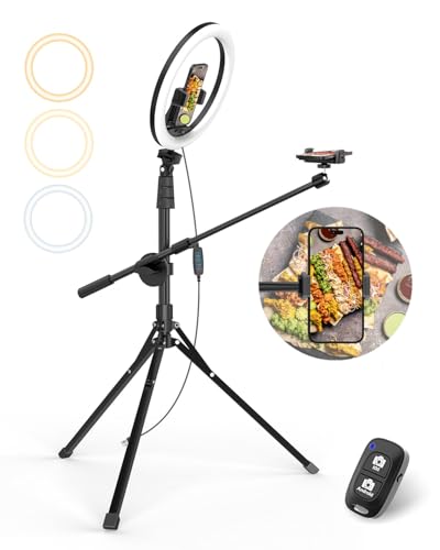 UBeesize 12" Ring Light with Overhead Phone Mount, Selfie Light with Stand,62" Tripod for iPhone with Light and Phone Holder for Video Recording,Cooking,Photography,Live Streaming,Tiktok,YouTube - size: 12in-Tripod