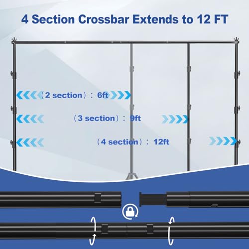 12 x 10ft Photo Video Studio Heavy Duty Backdrop Stand, Adjustable Photography Background Support Systemt Kit with Shock-Proof Spring, Carrying Bag, 6 Clamps - size: 10×12ft