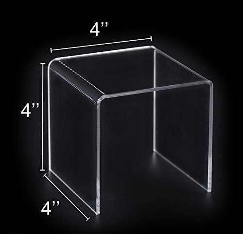 Jusalpha® 8 PC 4'' Clear Acrylic Risers, Acrylic Display Risers Shelf Showcase Fixtures for Jewelry, Display Stand for Amiibo Funko POP Figures, Cupcakes, Food Display, Cabinet- Lot of 8 (4x4x4 Inches) - size: 4x4x4 Inches
