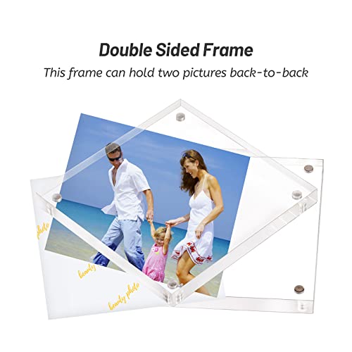 AMEITECH 4x4 Inch Acrylic Picture Frame, Clear Double Sided Block Acrylic Photo Frames, Desktop Frameless Magnetic Photo Frames - size: 4 x 4 inch