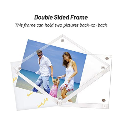 AMEITECH 4x4 Inch Acrylic Picture Frame, Clear Double Sided Block Acrylic Photo Frames, Desktop Frameless Magnetic Photo Frames - size: 4 x 4 inch