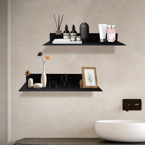 RealPlus Metal Floating Shelf 16.8" x 8" Modern Heavy Duty Steel Wall Mount Shelf, Black - color: Black (Pack of 1), size: 16.8"W x 8"D