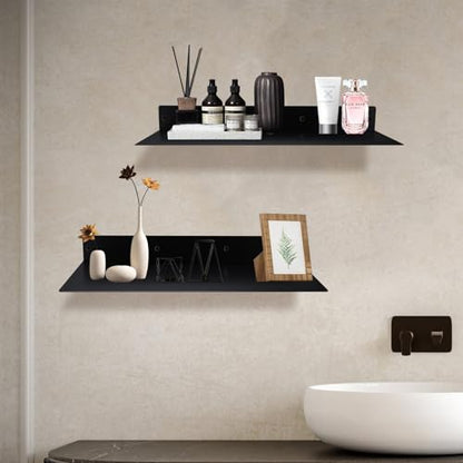RealPlus Metal Floating Shelf 16.8" x 8" Modern Heavy Duty Steel Wall Mount Shelf, Black - color: Black (Pack of 1), size: 16.8"W x 8"D