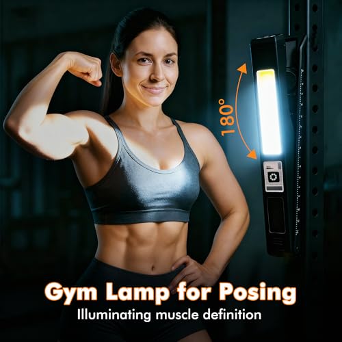 Guankai Gym Lamp for Posing, Rechargeable Home Gym Lighting, Magnetic Led Work Light with 180° Rotate Foldable, Mini Camping Lights Samll Lamps with Hang Hook for Bodybuilding