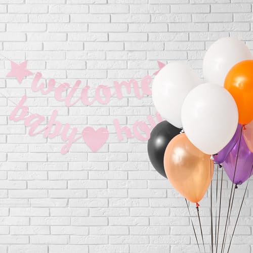 Shower Banner and Gender Reveal Banner for Girl, Glitter Decorative Bunting, Announcement Photo Props, 2pcs for Newborn Party and Welcome Celebration