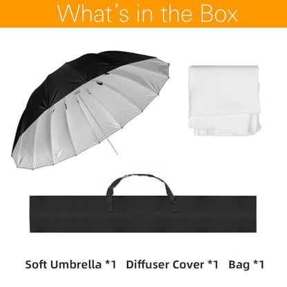 Godox 70inch 180cm Reflective Umbrella, Parabolic Reflective Umbrella, Studio Photography Umbrella, Silver Inner, with Diffuser Cover, Bag (Silver, 70") - color: Silver