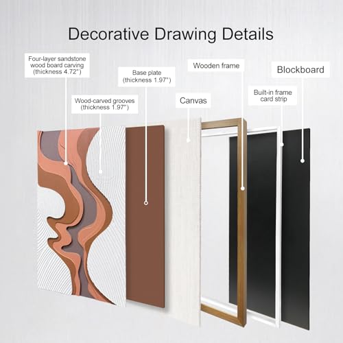BrightA 5-Layer Wood ReliefWooden Wall Art Fluid Curves in Warm Brown & Ash Grey with Linear Grain Background, Framed in Solid Wood & Tempered Glass for Contemporary Walls 27.5"x39.4" - color: Rice white + earth yellow + dark brown 3 + natural wood ton
