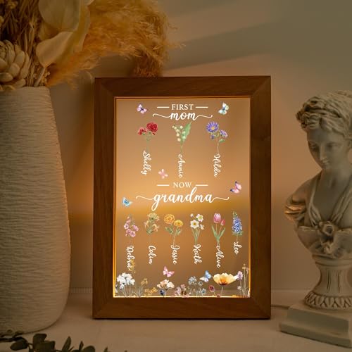 Personalized First Mom Now Grandma Night Light, Custom Night Light with Family Birth Flower, Mothers Day LED Lamp, Mothers Day Gift, Mom Gifts, Grandma Gifts - color: Style 8
