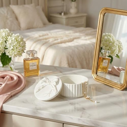 COLLECTIVE HOME Monogram Ceramic Jewelry Box with Bow - Small Jewelry Dish, Elegant Birthday, Graduation, Christmas & Women's Day Gifts (A) - color: A