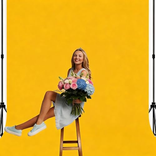 Photo Backdrop Yellow Screen Background Fabric Professional Photography Solution 5x7ft Seamless Design Eliminate Wrinkles Short Video Food Photography Summer Theme Event - color: Yellow, size: 5x7ft