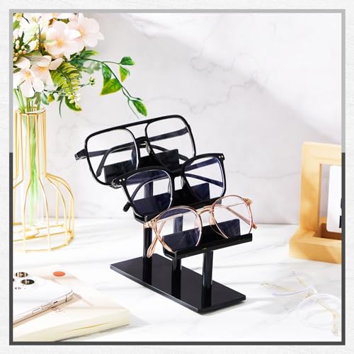 Sintuff 4 Pcs 3 Tier Acrylic Sunglasses Rack, Eyeglasses Stand, Sunglass Holder, Glasses Black Eyewear Organizer Holder Display Risers for 3 Glasses Frame Shop Home Storage - color: Black, style: 3 Tier