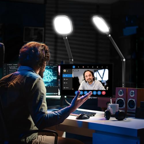 2 Packs Video Conference Light for Computer, 15W LitONES Desk Light for Zoom Calls Meeting with C-Clamp & Metal Swing Arm, Podcast Lighting Kit with Remote, Memory & Timing CRI＞95 - color: Black-2 packs