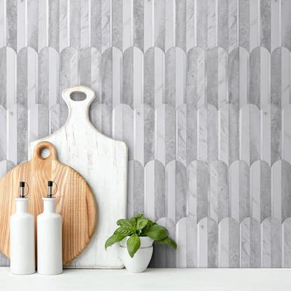 DICOFUN 10-Sheet Grey & White Marble Peel and Stick Backsplash for Kitchen, PVC Stick on Backsplash Wall Tiles - color: Fish Scale/Grey and White Marble, size: 10 Sheets, 12"x12"x0.12"