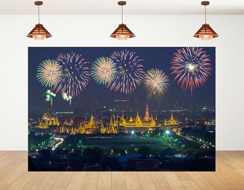 4x4ft Bright Fireworks Display Backdrop Night Photography Background for New Year Celebration and Party Decorations Tapestry Photo Booth Props - size: 4x4ft