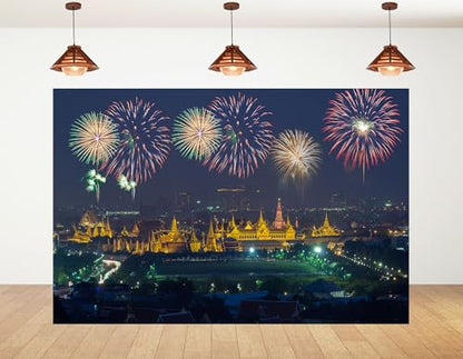 15x8ft Bright Fireworks Display Backdrop Night Photography Background for New Year Celebration and Party Decorations Tapestry Photo Booth Props - size: 15x8ft