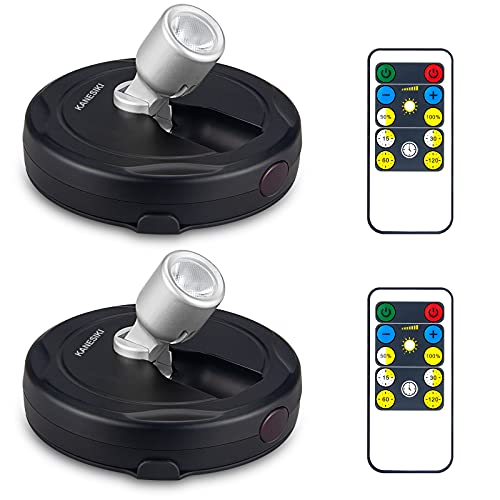 Wireless Spotlight Battery Operated, LED Picture Lights, Stick on Uplighting for Indoor Plant Tree Painting Artwork Portrait Photo Art, Dimmable Accent Puck Light with Remote, 2 Pack - color: Black Silver