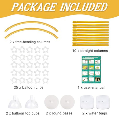 AerWo [Upgraded] Balloon Arch Kit 8.2ft+6ft, Gold Half Balloon Arch Stand with Base, Free Bending Top Curve Balloon Frame Stand for Floor Birthday Wedding Christmas Decorations - style: Half Arch Balloon Kit