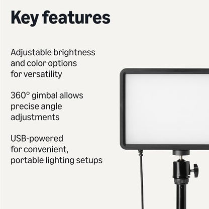 Amazon Basics 2-Pack LED Studio Lights with 62.3" Adjustable Tripod, RGB Modes, Adjustable Brightness and Color Options, 360° Gimbal, USB-Powered for Video, Streaming & Content Creation