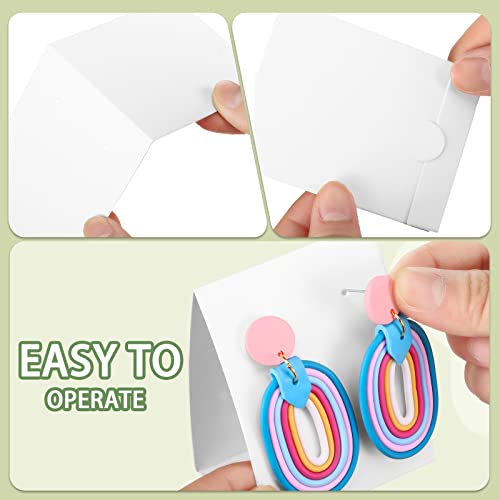 100 Pcs Standing Earring Display Cards Holders Paper Hanging Earring Packaging for Small Business Jewelry Packaging Supplies Selling DIY Retail Show Photography Props(White) - color: White