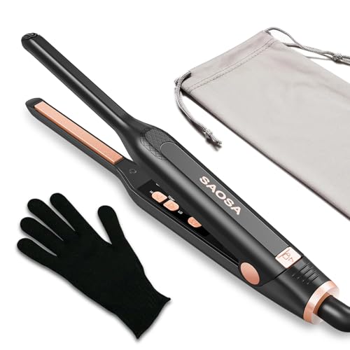 SAOSA Pencil Flat Iron, 3/10" Small Flat Irons for Short Hair, Pixie Cut and Bangs, Mini Hair Straightener for Edges, Tiny Hair Straightener Dual Voltage with Adjustable Temperature (Rose Gold) - color: Rose Gold