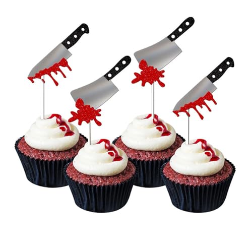 Halloween Cake Decorations Bloody Knife Pick 24Pcs Scary Birthday Party Supplies for Creepy Dessert Table Display - style: 03