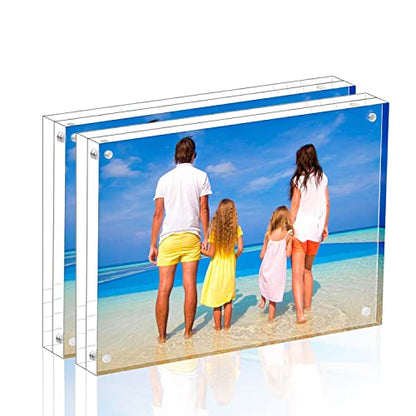 Meetu Acrylic Picture Frame 8x10,Clear Freestanding Double Sided 24mm Thickness Frameless Magnetic Photo Frames Desktop Display with Gift Box Package (2 Pack) - size: 8x10“(2 Pack)